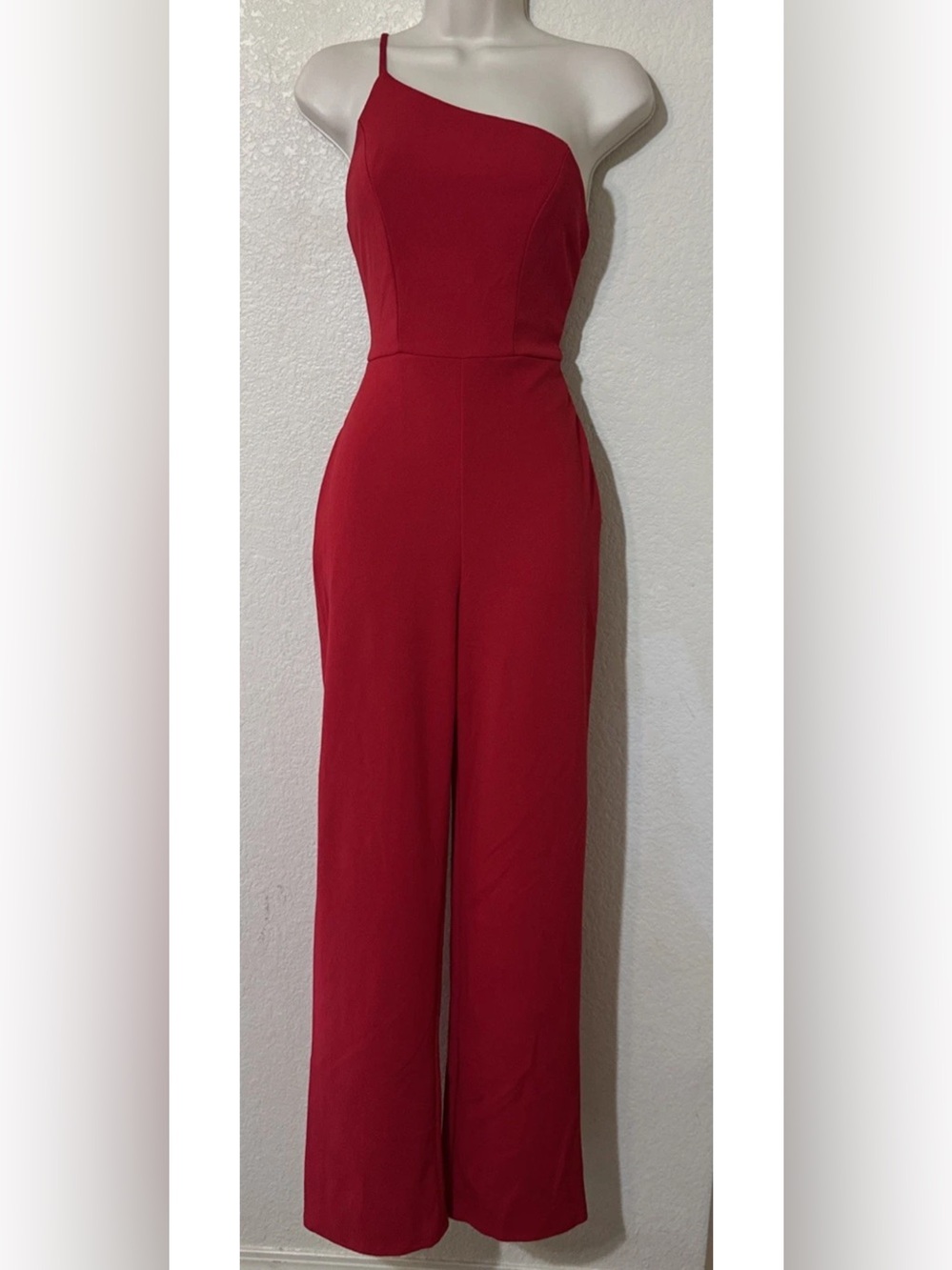 Red Wide Leg Jumpsuit Women One Shoulder Elegant Chic Modern